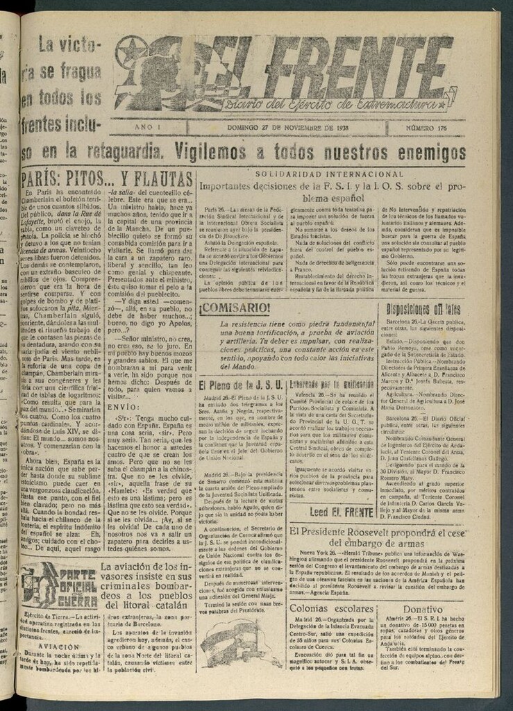 Miniatura de El Frente: diario del Ejército de Extremadura del 27 de noviembre de 1938