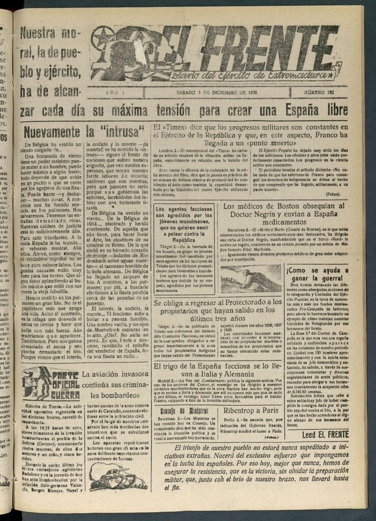 Miniatura de El Frente: diario del Ejército de Extremadura del 3 de diciembre de 1938