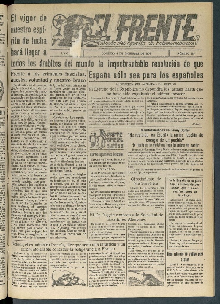 Miniatura de El Frente: diario del Ejército de Extremadura del 4 de diciembre de 1938