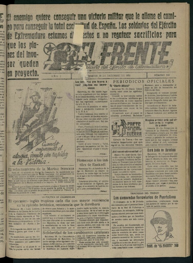 Miniatura de El Frente: diario del Ejército de Extremadura del 20 de diciembre de 1938