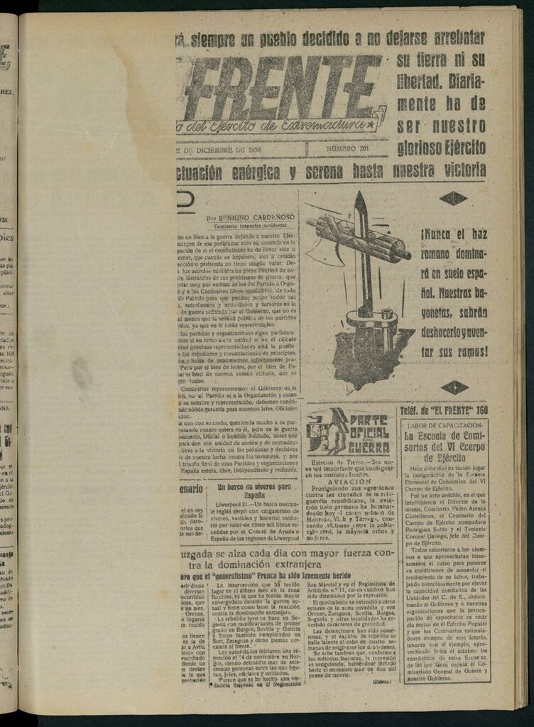 Miniatura de El Frente: diario del Ejército de Extremadura del 22 de diciembre de 1938