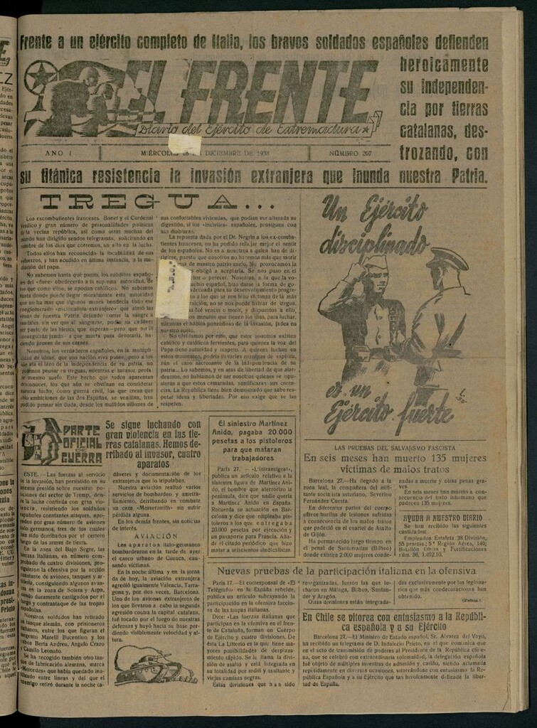 Miniatura de El Frente: diario del Ejército de Extremadura del 28 de diciembre de 1938