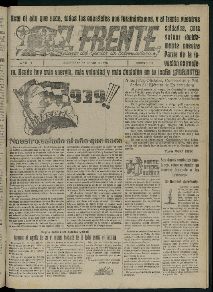 Miniatura de El Frente: diario del Ejército de Extremadura del 1 de enero de 1939