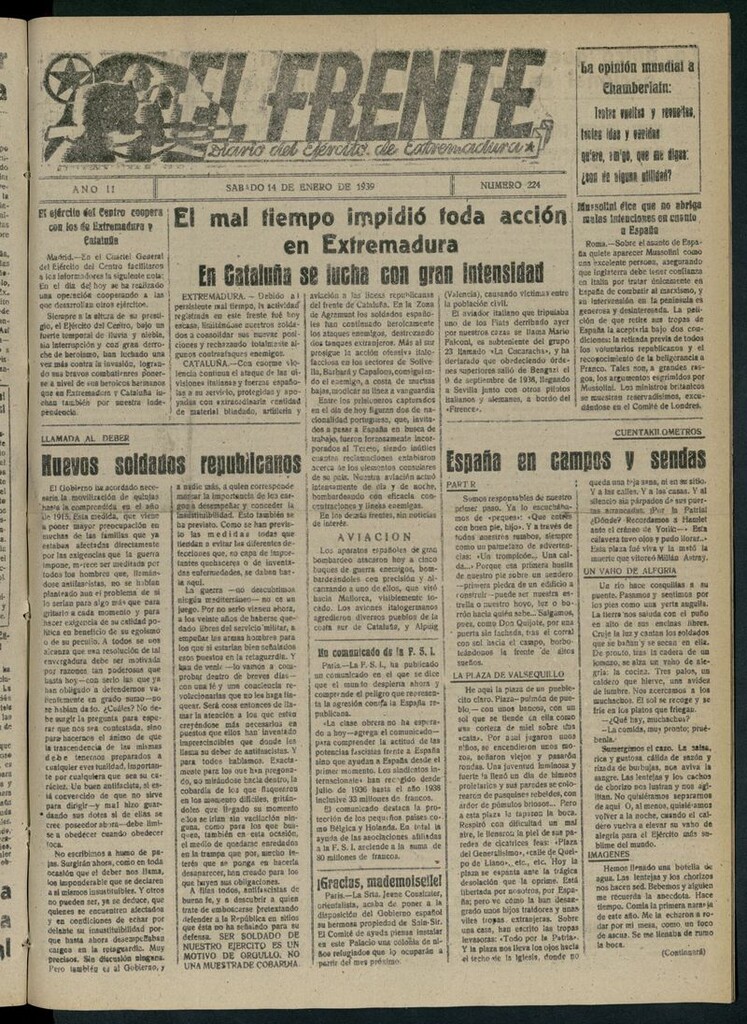 Miniatura de El Frente: diario del Ejército de Extremadura del 14 de enero de 1939