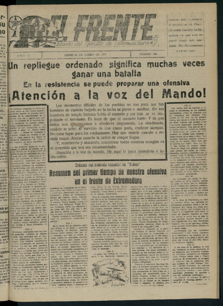 Miniatura de El Frente: diario del Ejército de Extremadura del 16 de enero de 1939