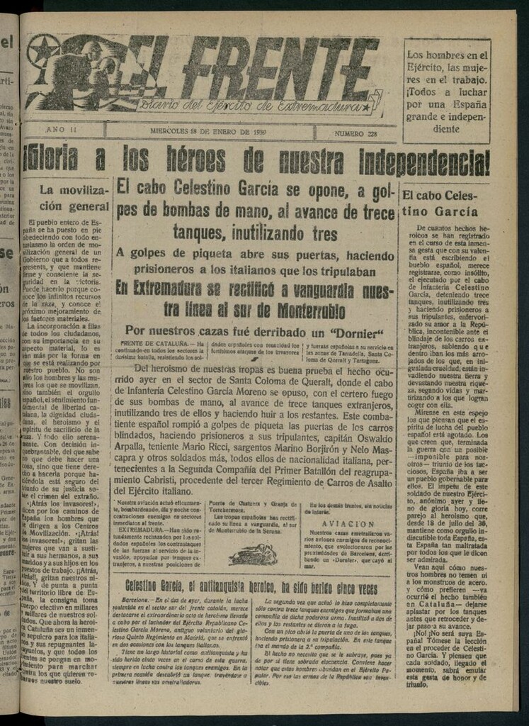 Miniatura de El Frente: diario del Ejército de Extremadura del 18 de enero de 1939