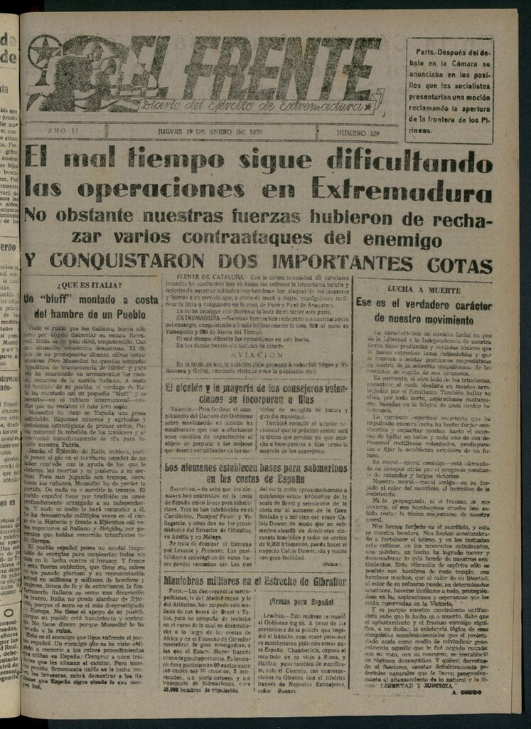 Miniatura de El Frente: diario del Ejército de Extremadura del 19 de enero de 1939