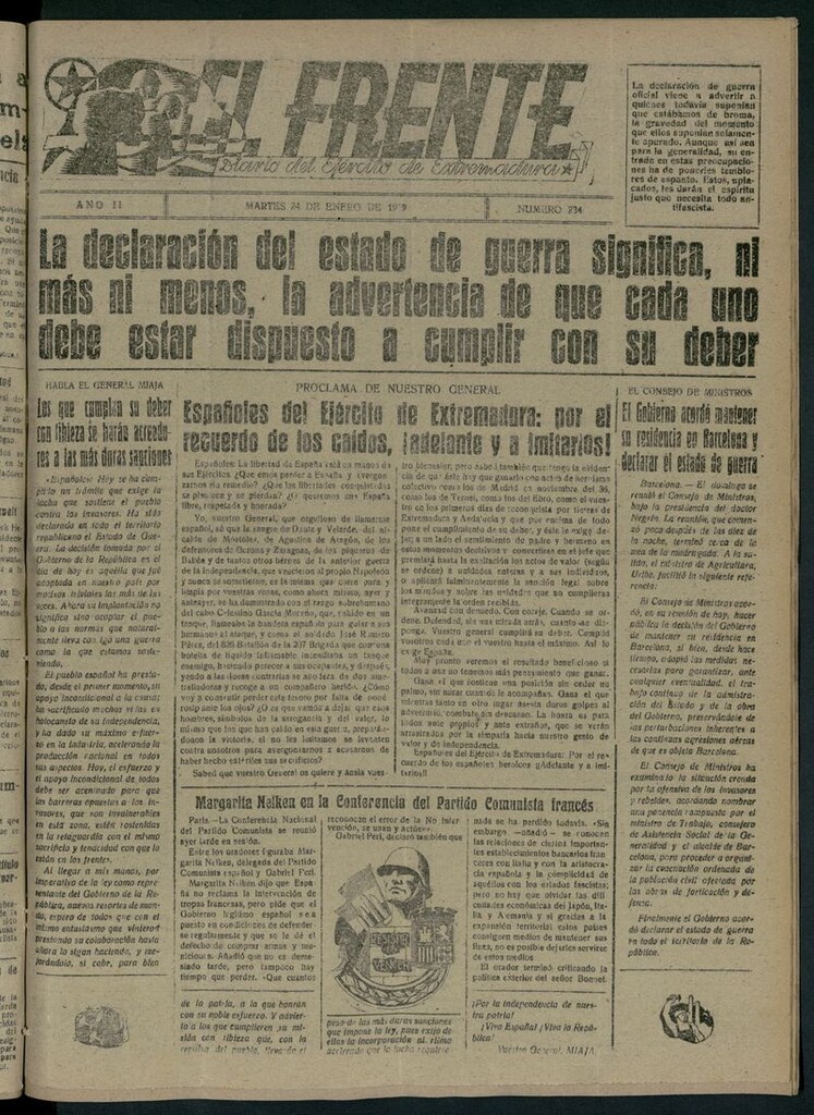 Miniatura de El Frente: diario del Ejército de Extremadura del 24 de enero de 1939