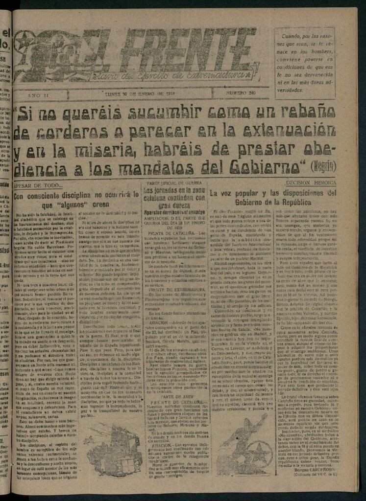 Miniatura de El Frente: diario del Ejército de Extremadura del 30 de enero de 1939