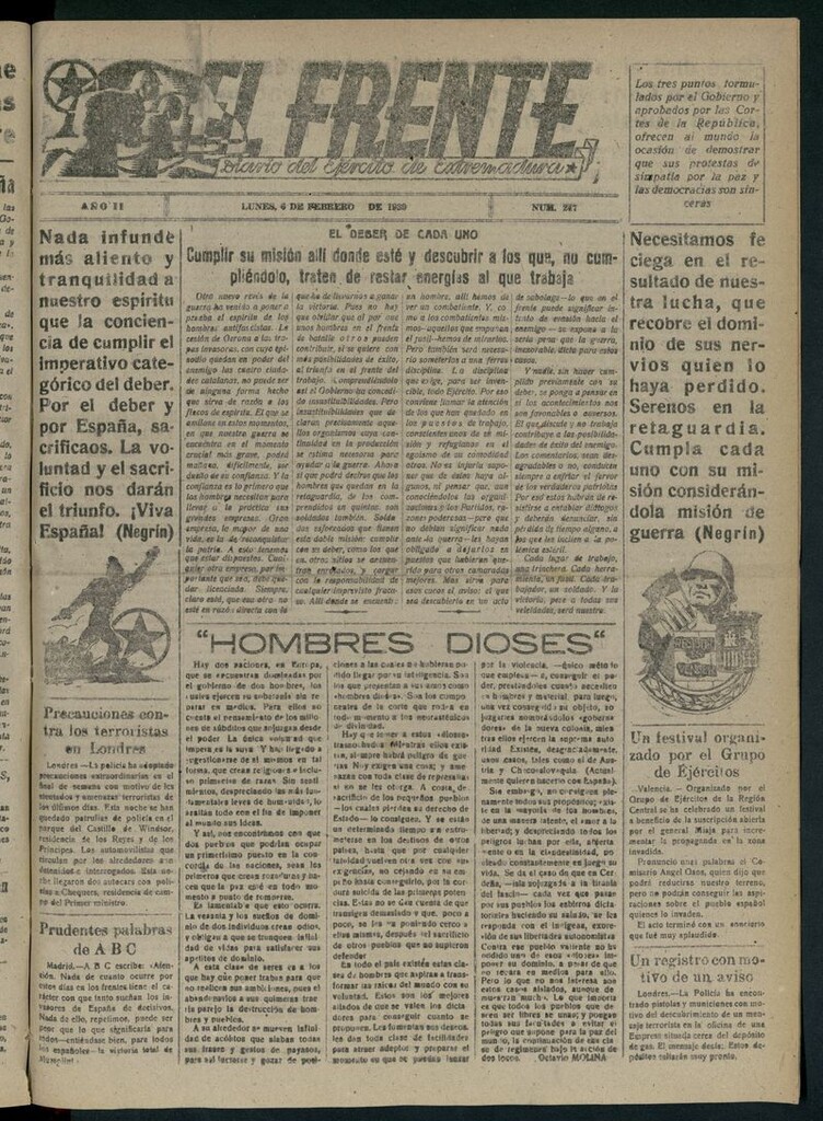 Miniatura de El Frente: diario del Ejército de Extremadura del 6 de febrero de 1939
