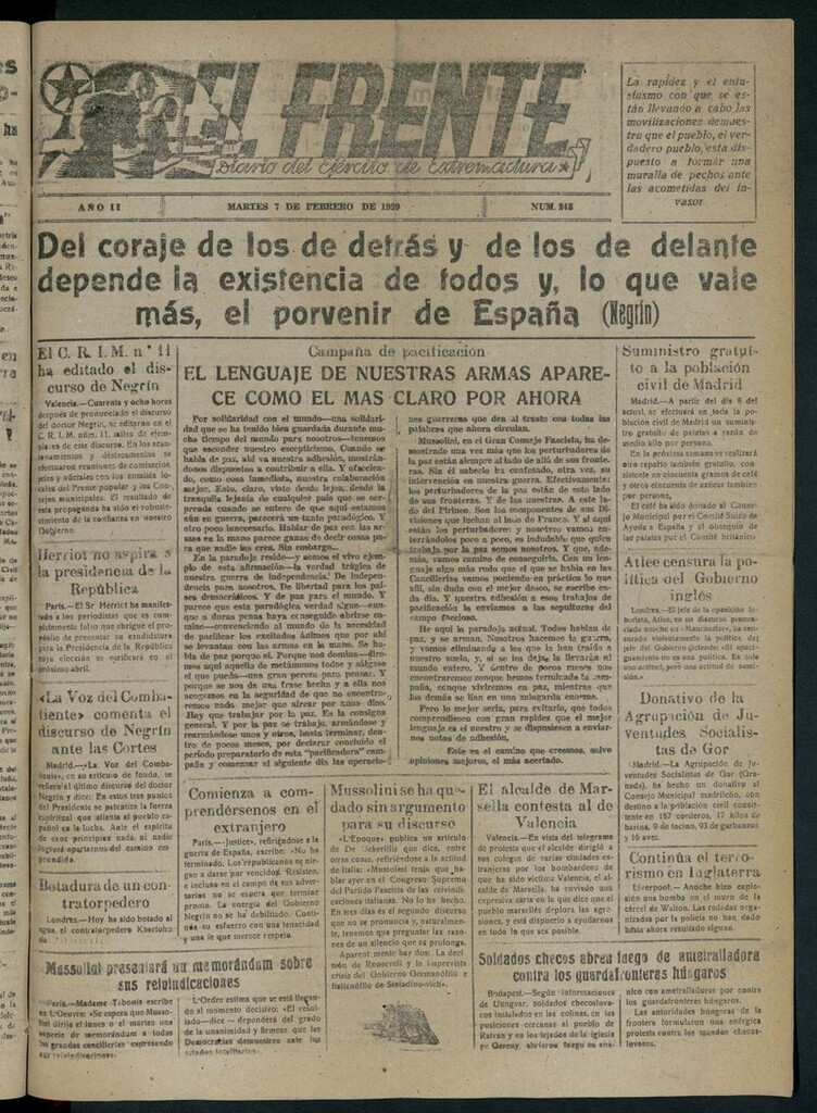Miniatura de El Frente: diario del Ejército de Extremadura del 7 de febrero de 1939