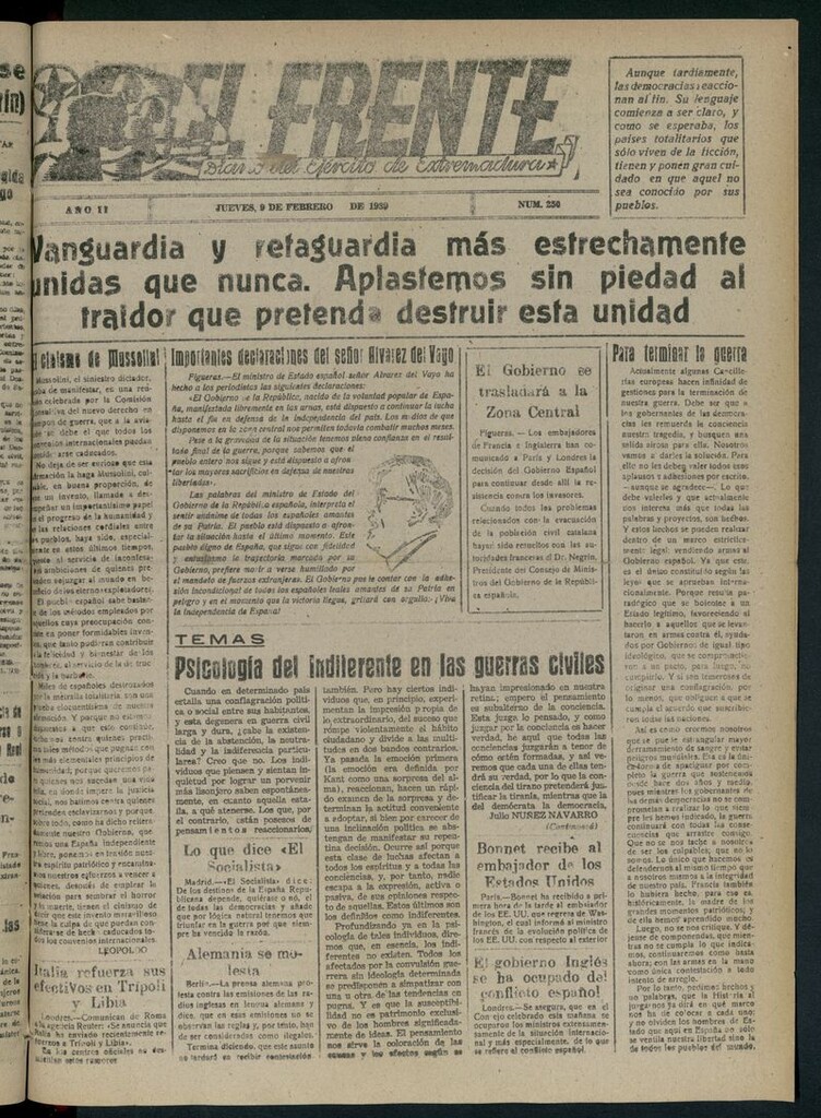Miniatura de El Frente: diario del Ejército de Extremadura del 9 de febrero de 1939