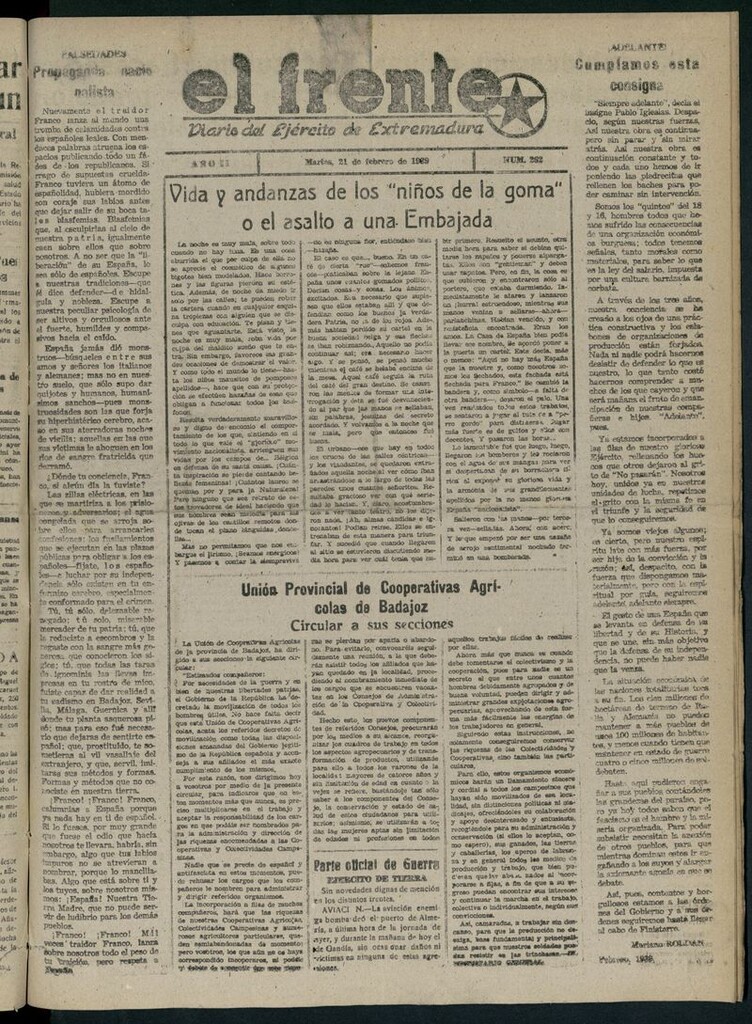 Miniatura de El Frente: diario del Ejército de Extremadura del 21 de febrero de 1939