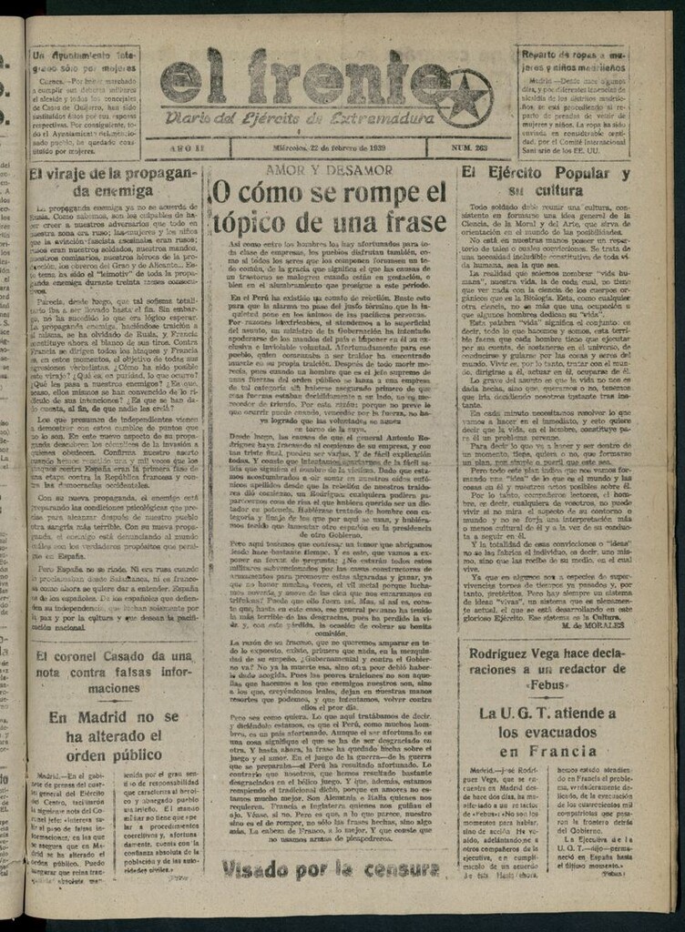 Miniatura de El Frente: diario del Ejército de Extremadura del 22 de febrero de 1939