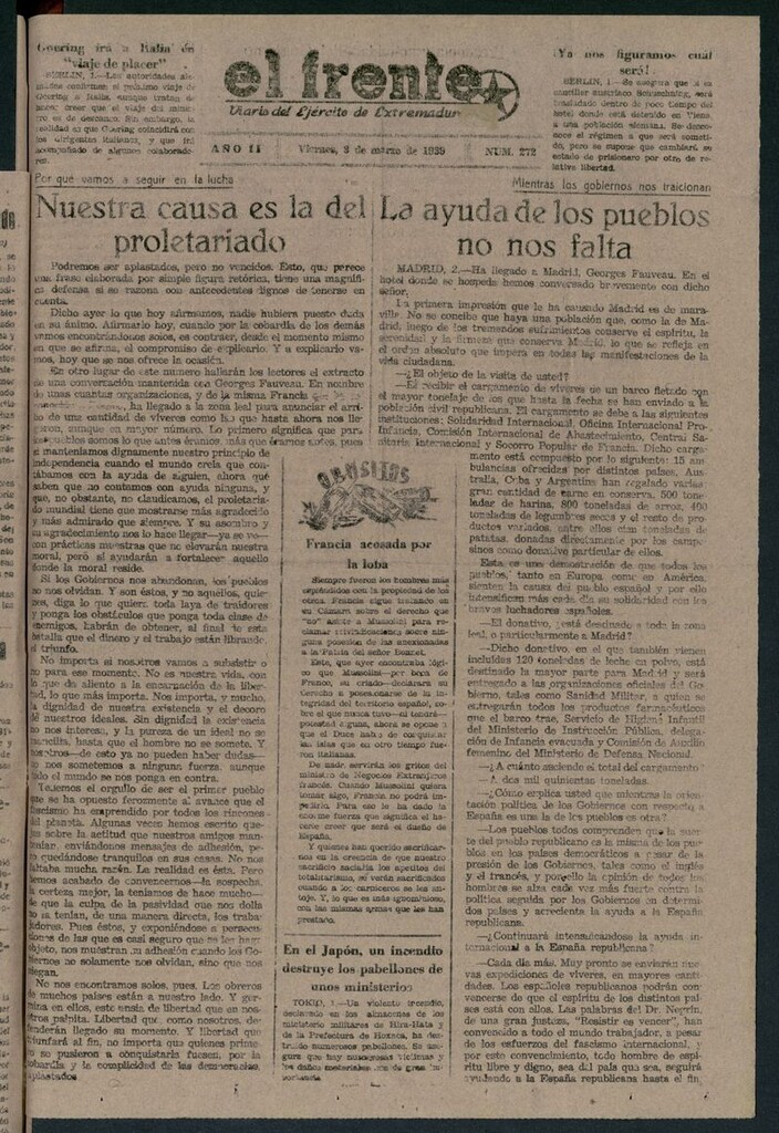 Miniatura de El Frente: diario del Ejército de Extremadura del 3 de marzo de 1939
