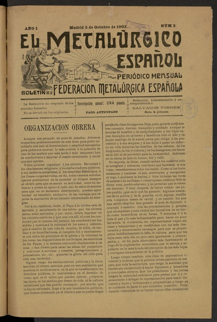 Miniatura de El Metalúrgico Español del 5 de octubre de 1903. Número 3
