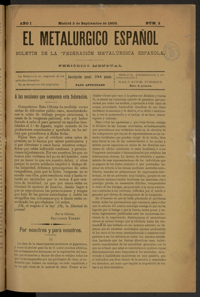 Miniatura de El Metalúrgico Español del 5 de septiembre de 1903. Número 2