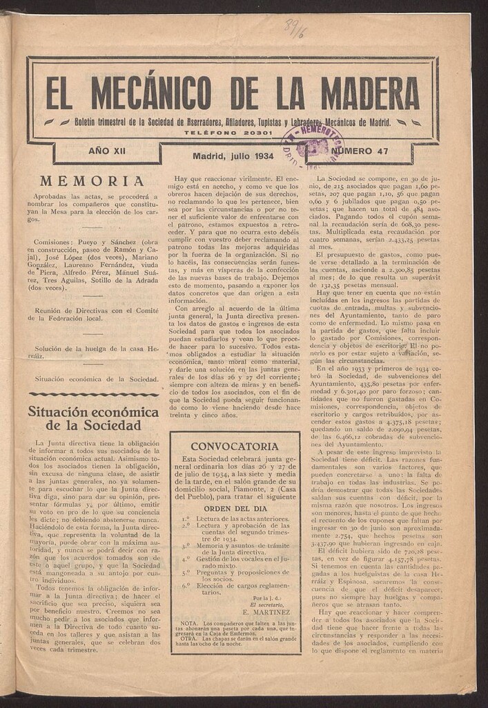 Miniatura de El Mecánico de la Madera de julio de 1934. Número 47