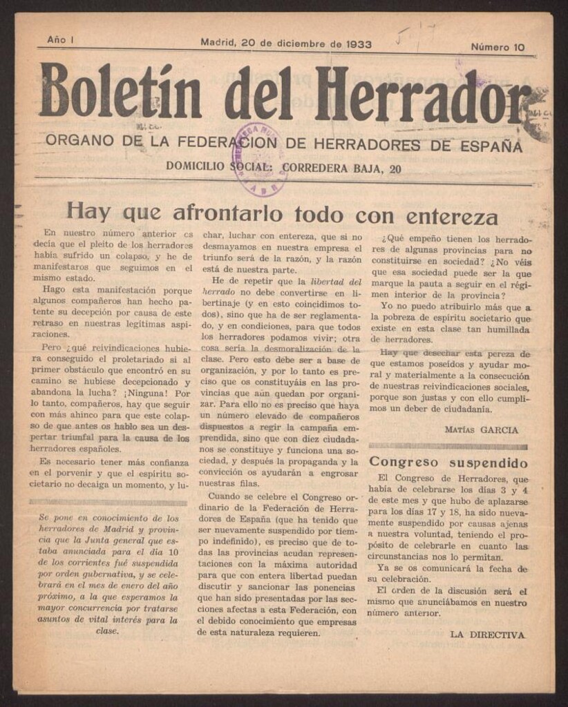 Miniatura de Boletín del Herrador del 20 de diciembre de 1933, nº 10