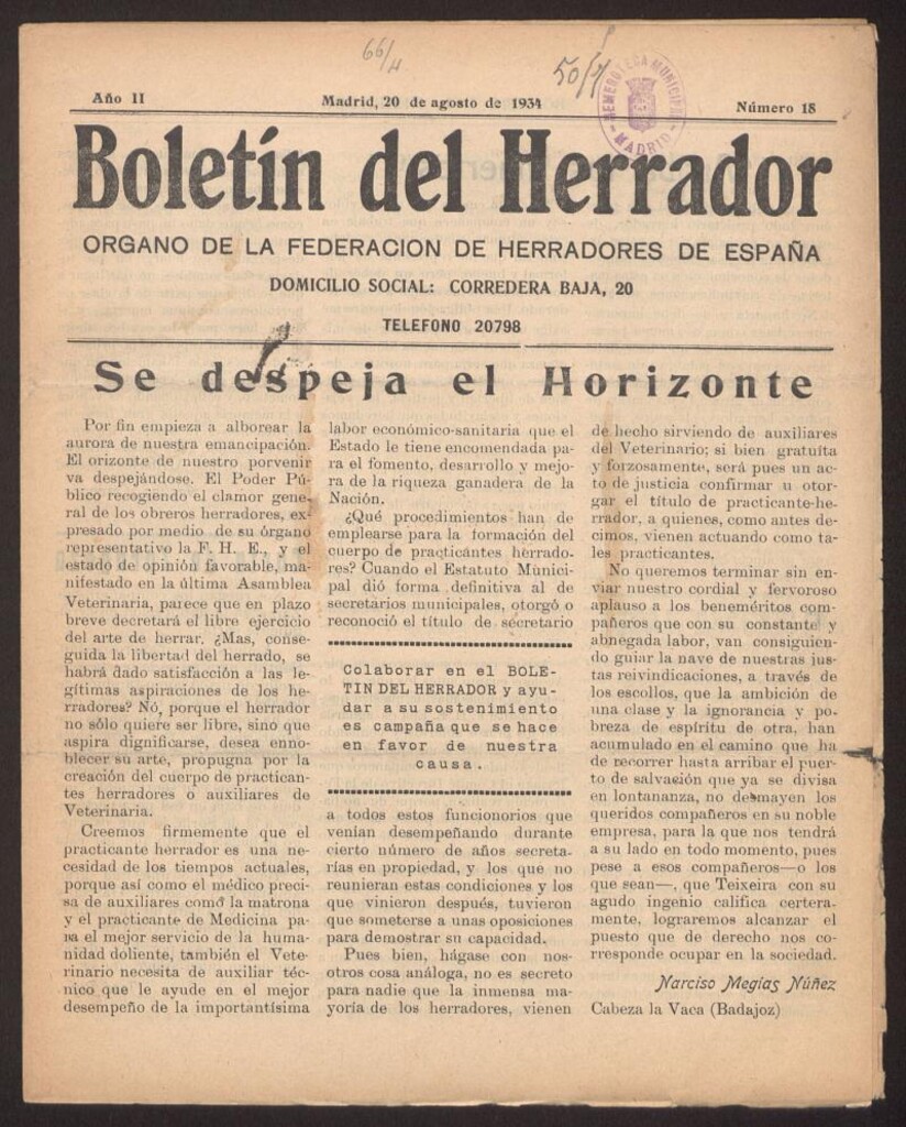 Miniatura de Boletín del Herrador del 20 de agosto de 1934, nº 18