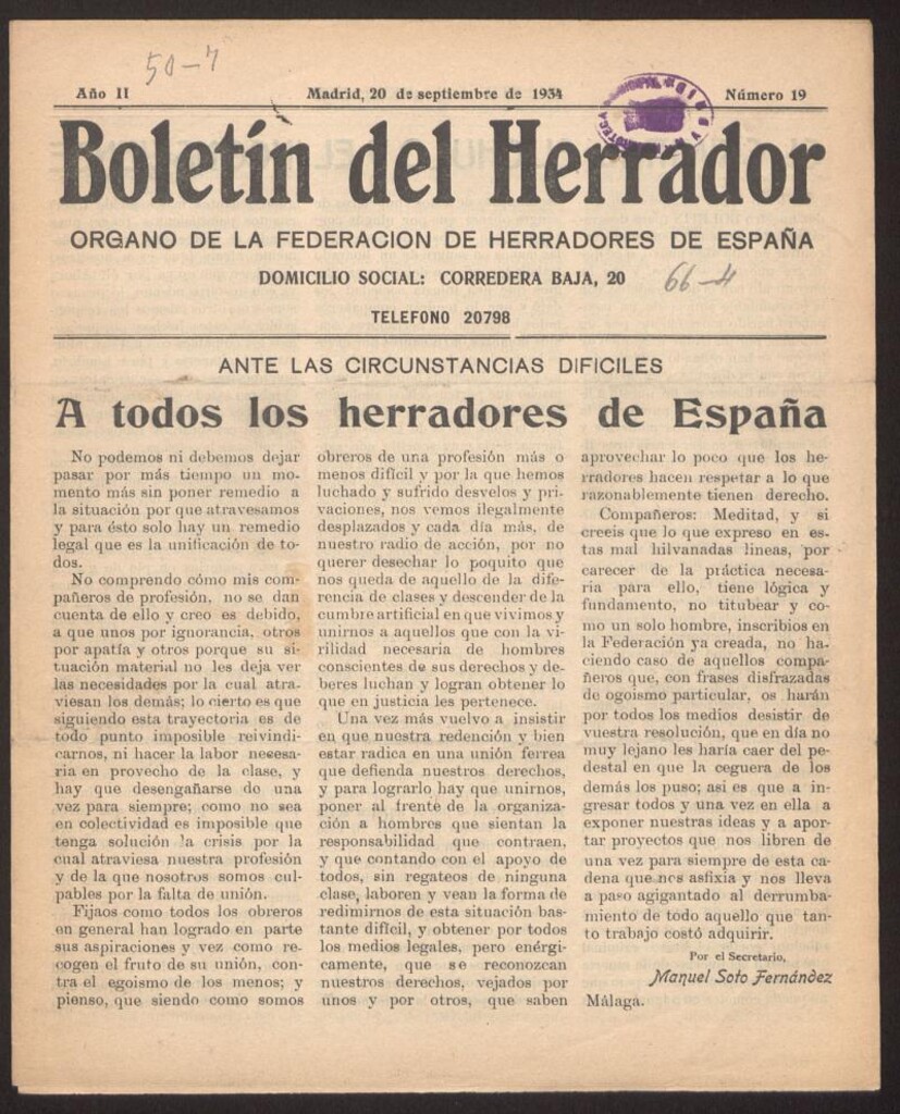 Miniatura de Boletín del Herrador del 20 de septiembre de 1934, nº 19