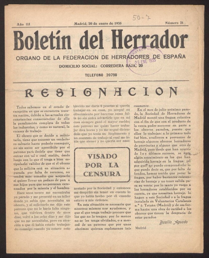 Miniatura de Boletín del Herrador del 20 de enero de 1935, nº 21