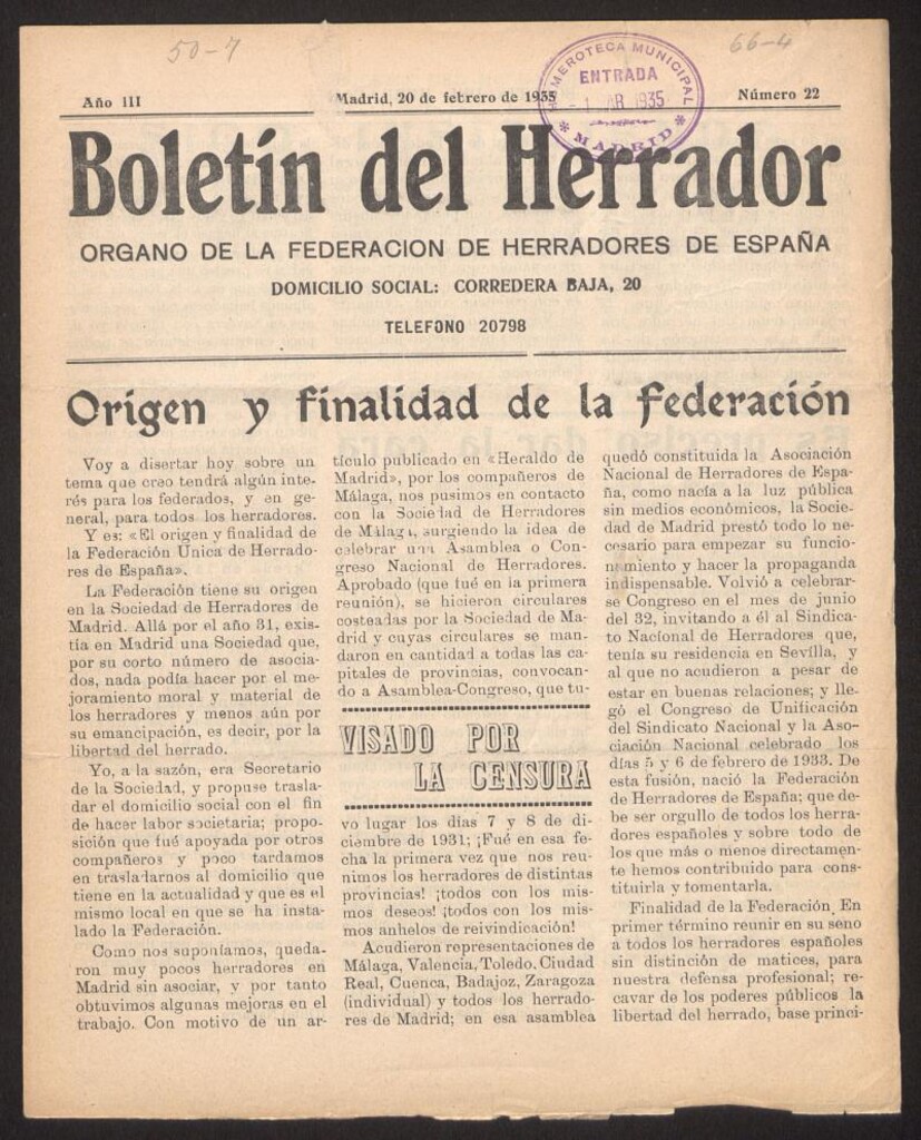 Miniatura de Boletín del Herrador del 20 de febrero de 1935, nº 22