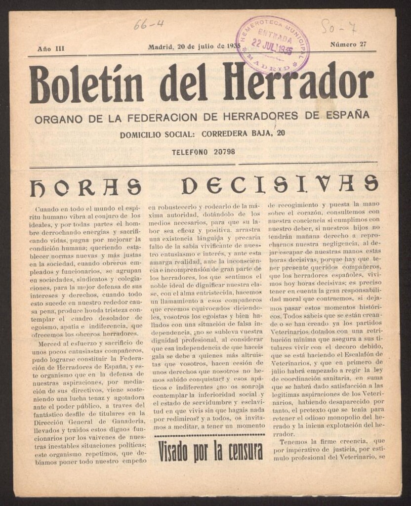 Miniatura de Boletín del Herrador del 20 de julio de 1935, nº 27