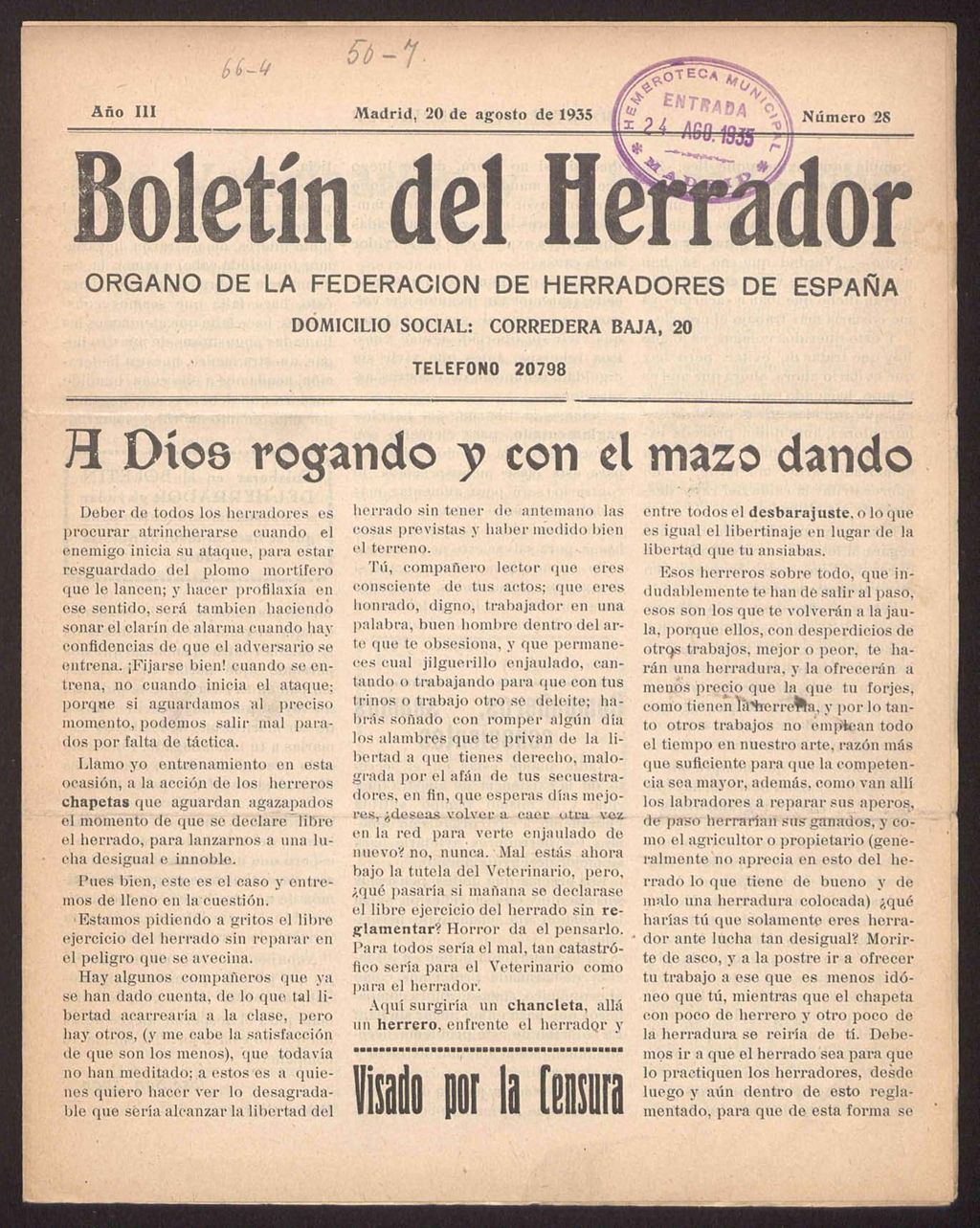 Miniatura de Boletín del Herrador del 20 de agosto de 1935,nº 28
