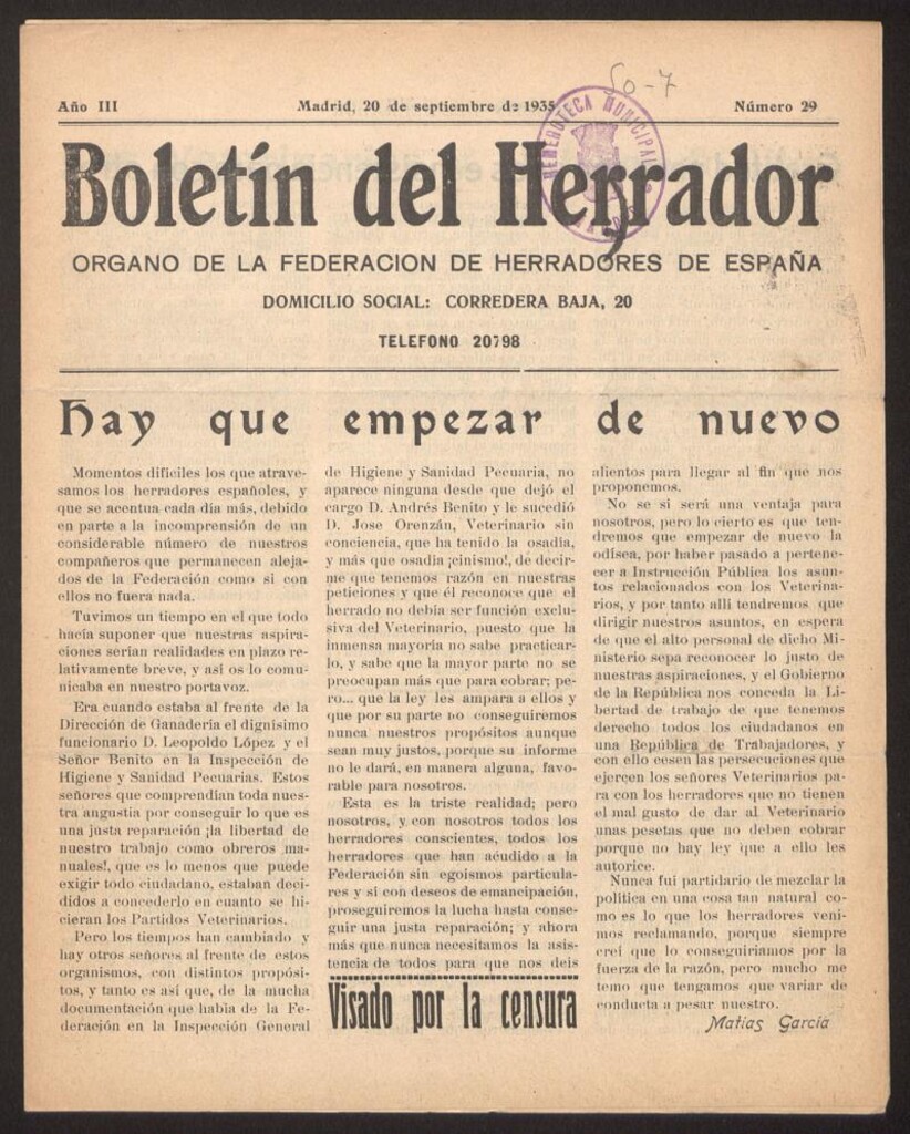 Miniatura de Boletín del Herrador del 20 de septiembre de 1935, nº 29