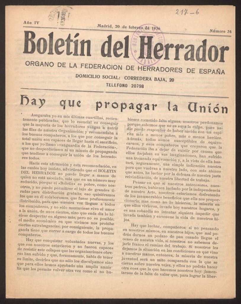 Miniatura de Boletín del Herrador del 20 de febrero de 1936, nº 34