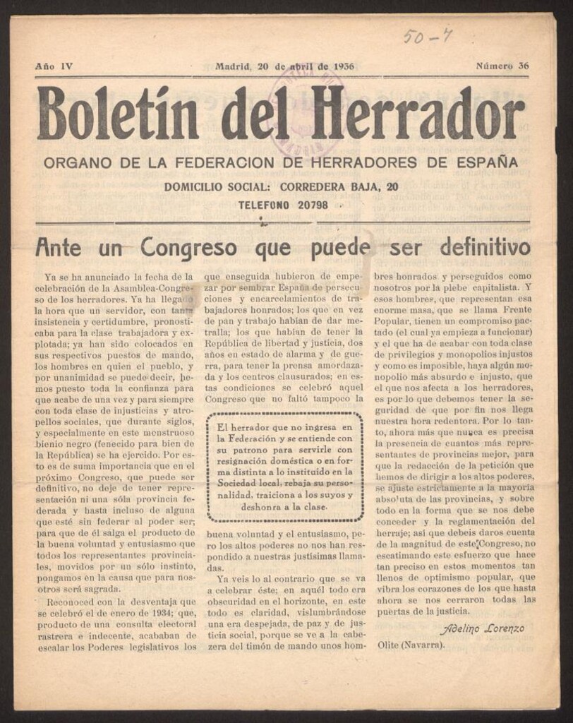 Miniatura de Boletín del Herrador del 20 de abril de 1936, nº 36