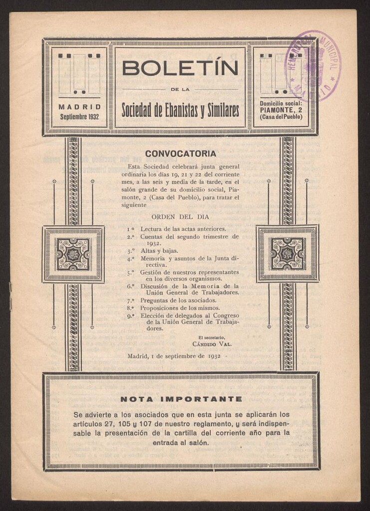 Miniatura de Boletín de la Sociedad de Ebanistas y Similares, septiembre de 1932