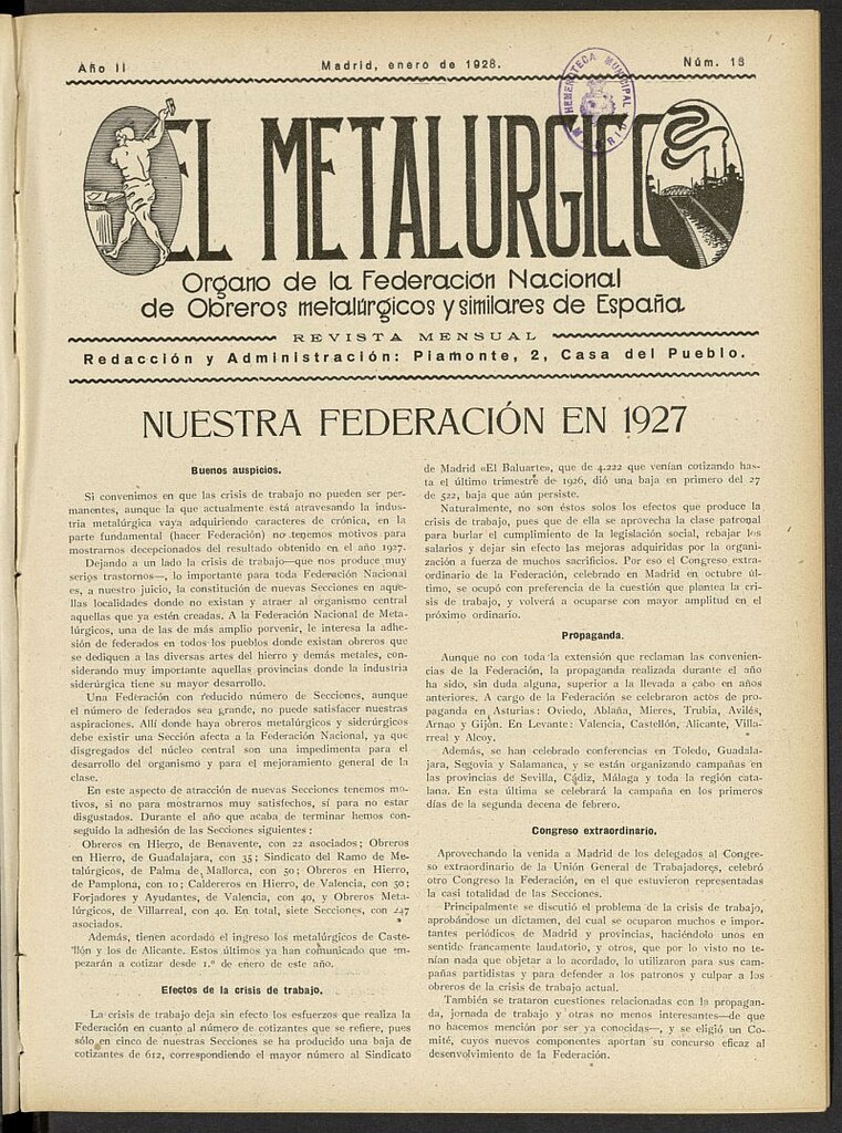 Miniatura de El Metalúrgico de enero de 1928, nº 13