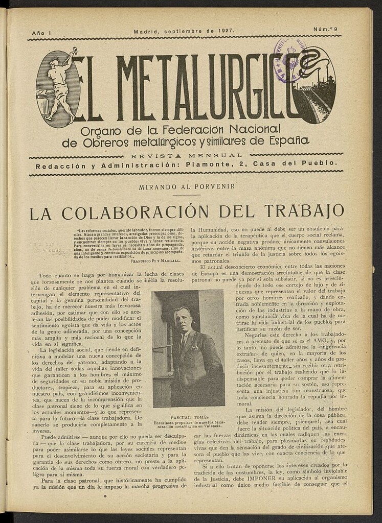 Miniatura de El Metalúrgico de septiembre de 1927, nº 9