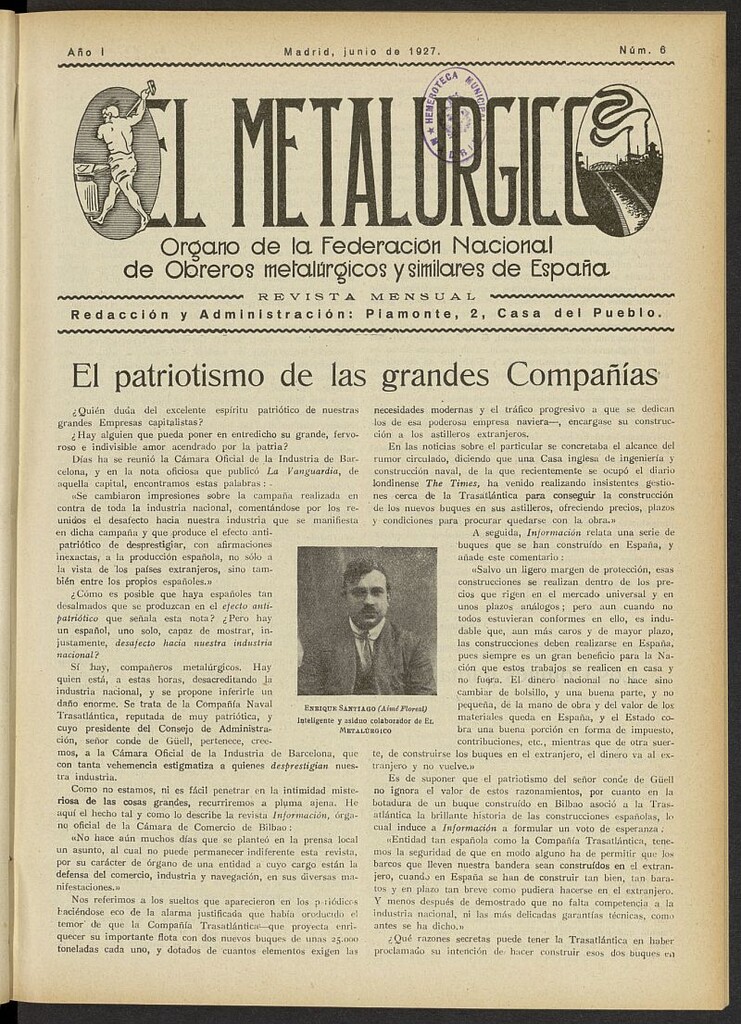Miniatura de El Metalúrgico de Junio de 1927, nº 6