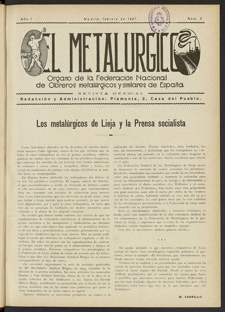 Miniatura de El Metalúrgico de febrero de 1927, nº 2