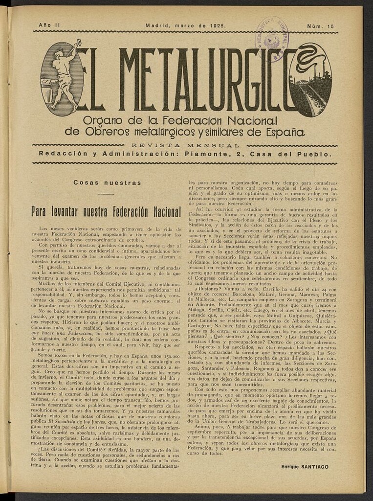 Miniatura de El Metalúrgico de marzo de 1928, nº 15