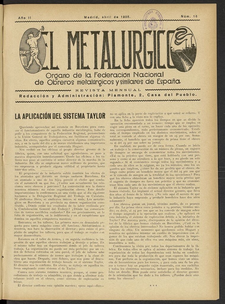 Miniatura de El Metalúrgico de abril de 1928, nº 16