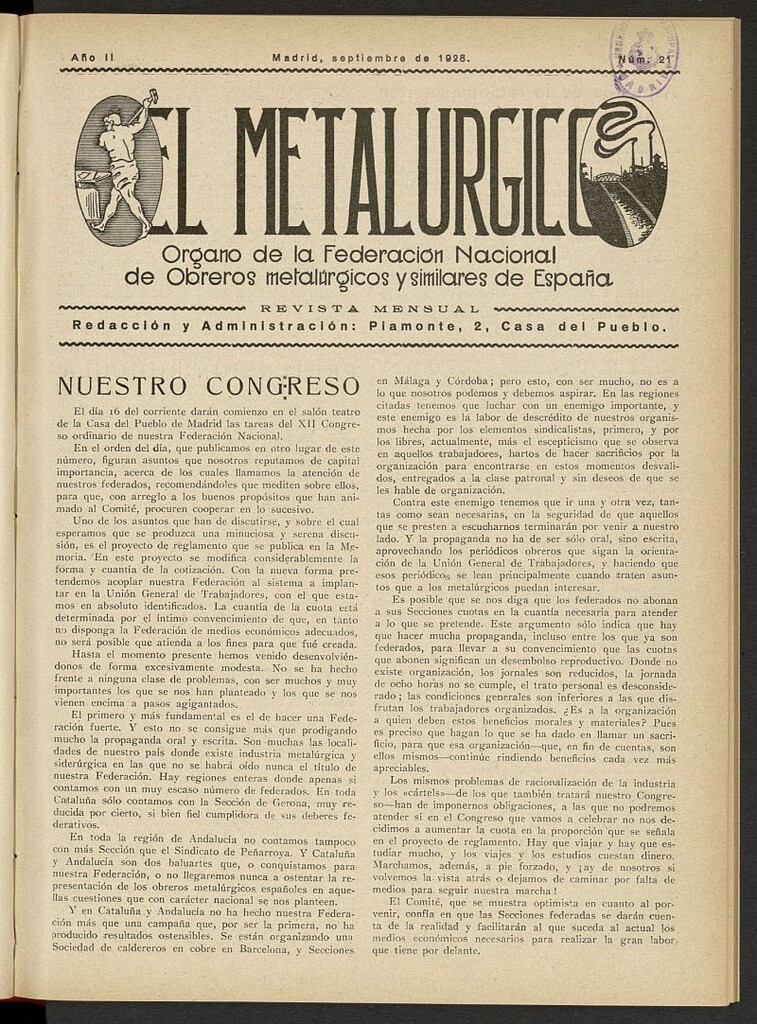 Miniatura de El Metalúrgico de septiembre de 1928, nº 21