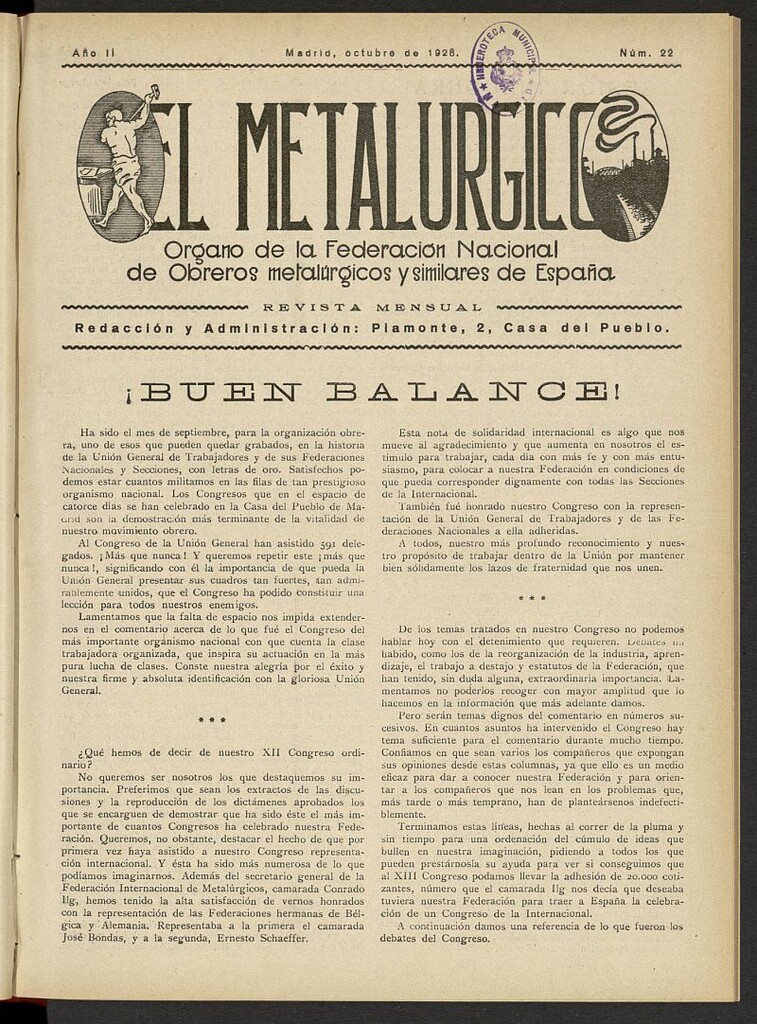 Miniatura de El Metalúrgico de octubre de 1928, nº 22