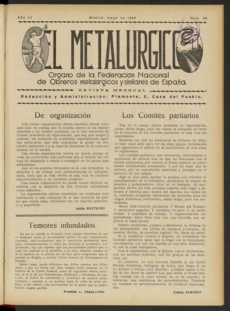 Miniatura de El Metalúrgico de Mayo de 1929, nº 29