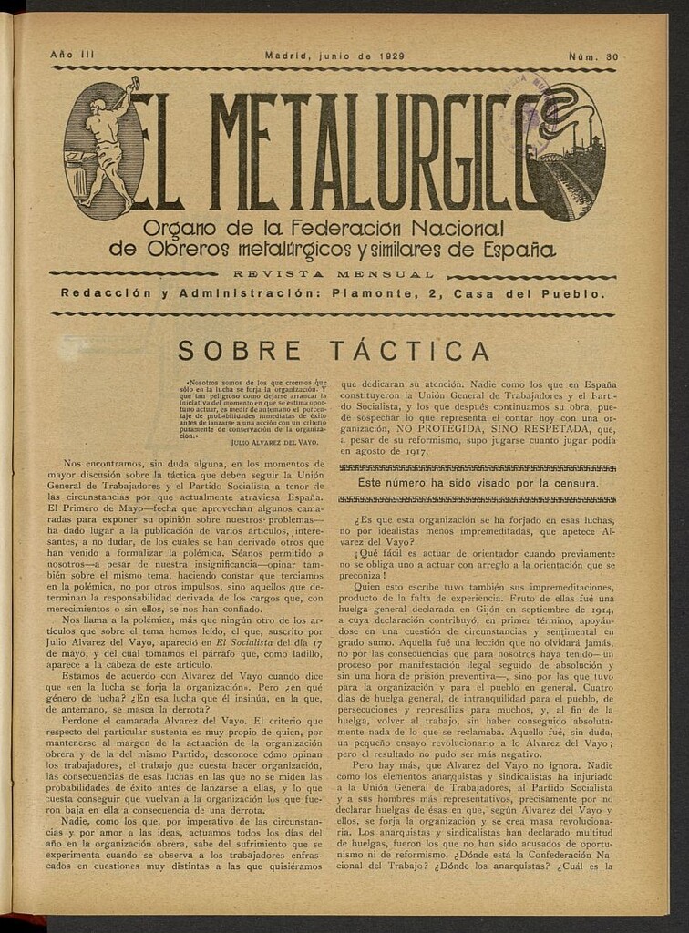 Miniatura de El Metalúrgico de Junio de 1929,nº 30