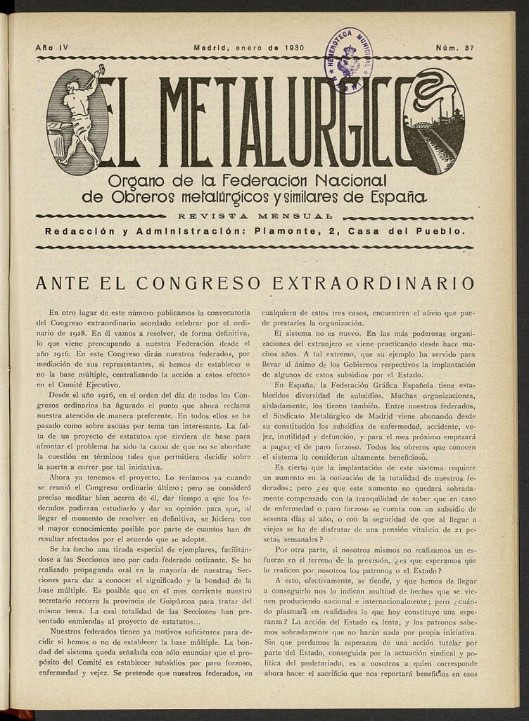 Miniatura de El Metalúrgico de enero de 1930, nº 37