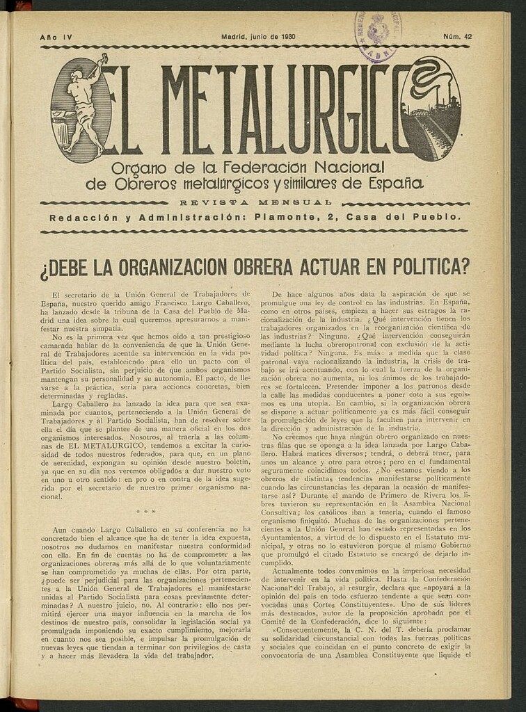 Miniatura de El Metalúrgico de Junio de 1930, nº 42