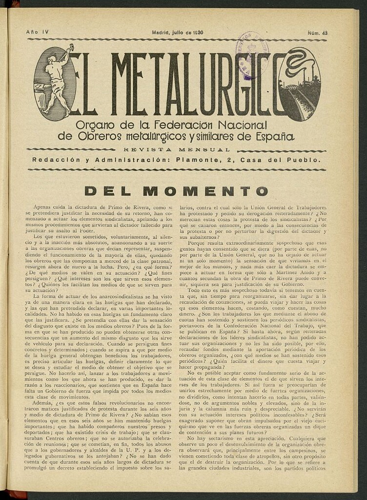 Miniatura de El Metalúrgico de julio de 1930, nº 43
