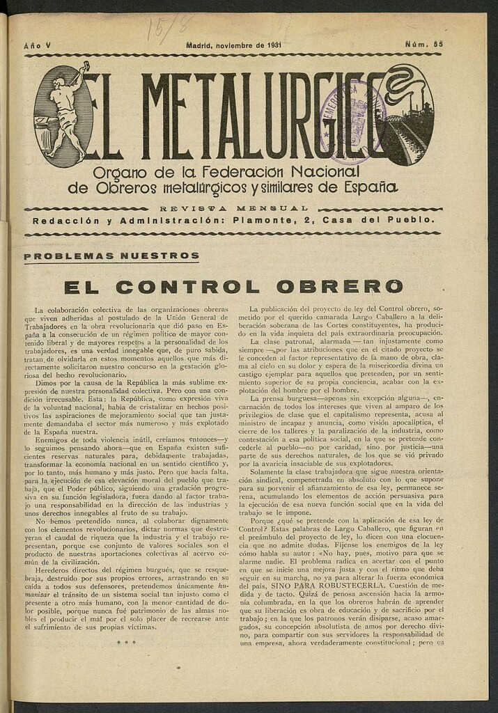 Miniatura de El Metalúrgico de noviembre de 1931, nº 55