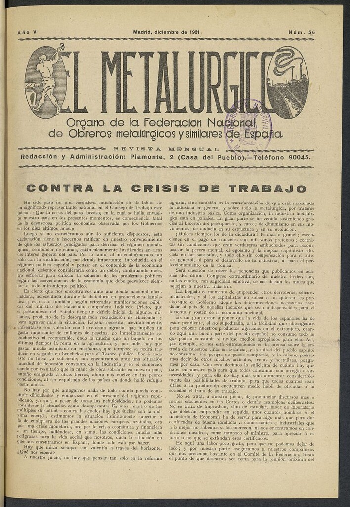 Miniatura de El Metalúrgico de diciembre de 1931, nº 56