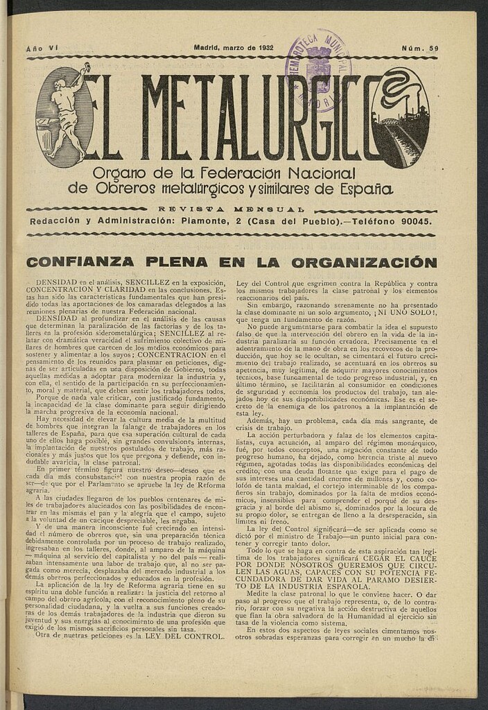 Miniatura de El Metalúrgico de marzo de 1932, nº 59