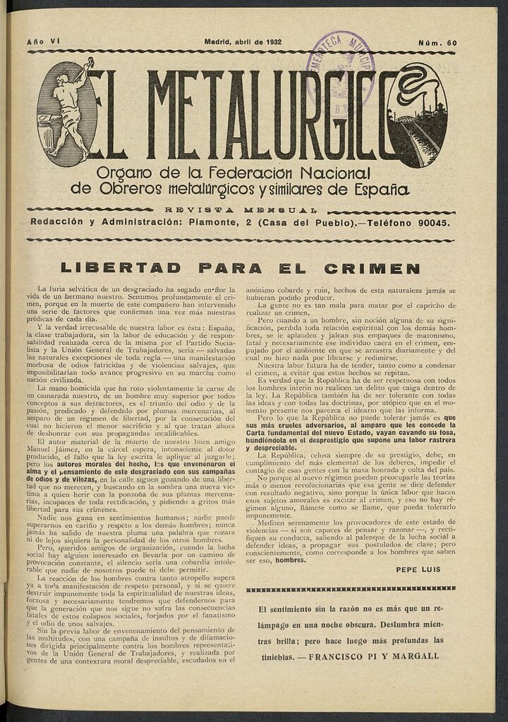 Miniatura de El Metalúrgico de abril de 1932, nº 60